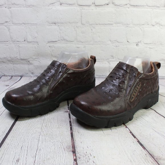 Roper Performance Brown Ostrich Leather Slip On Comfort Loafer Shoes Size 7 - Picture 2 of 9